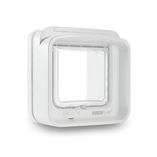 White SureFlap pet door with clear flap for cats and small dogs