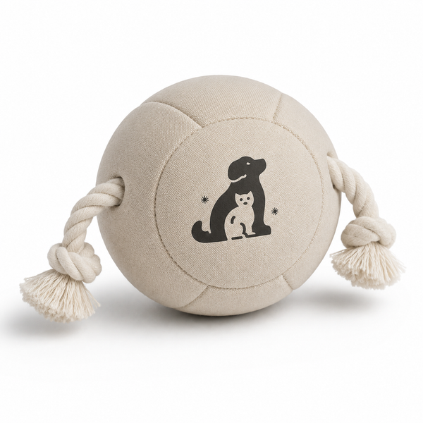 Beige dog and cat rope toy ball with tassels for pets